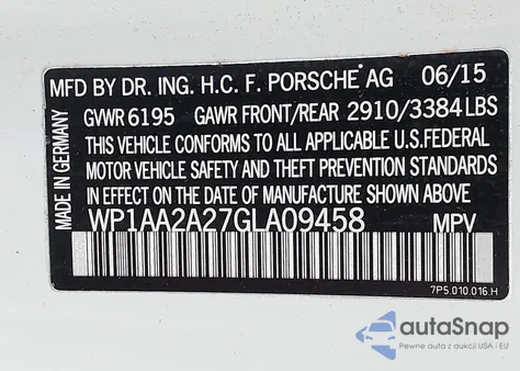 2016 Porsche Cayenne from USA, damaged, VIN WP1AA2A27GLA09458